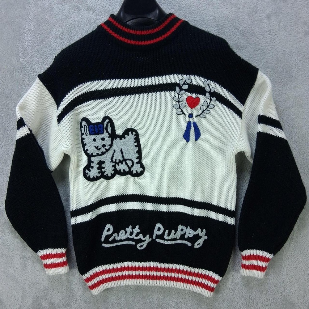 J.J. Fargo Women Pretty Puppy Graphic Sweater Size M Vintage Y2K Kawaii Knit